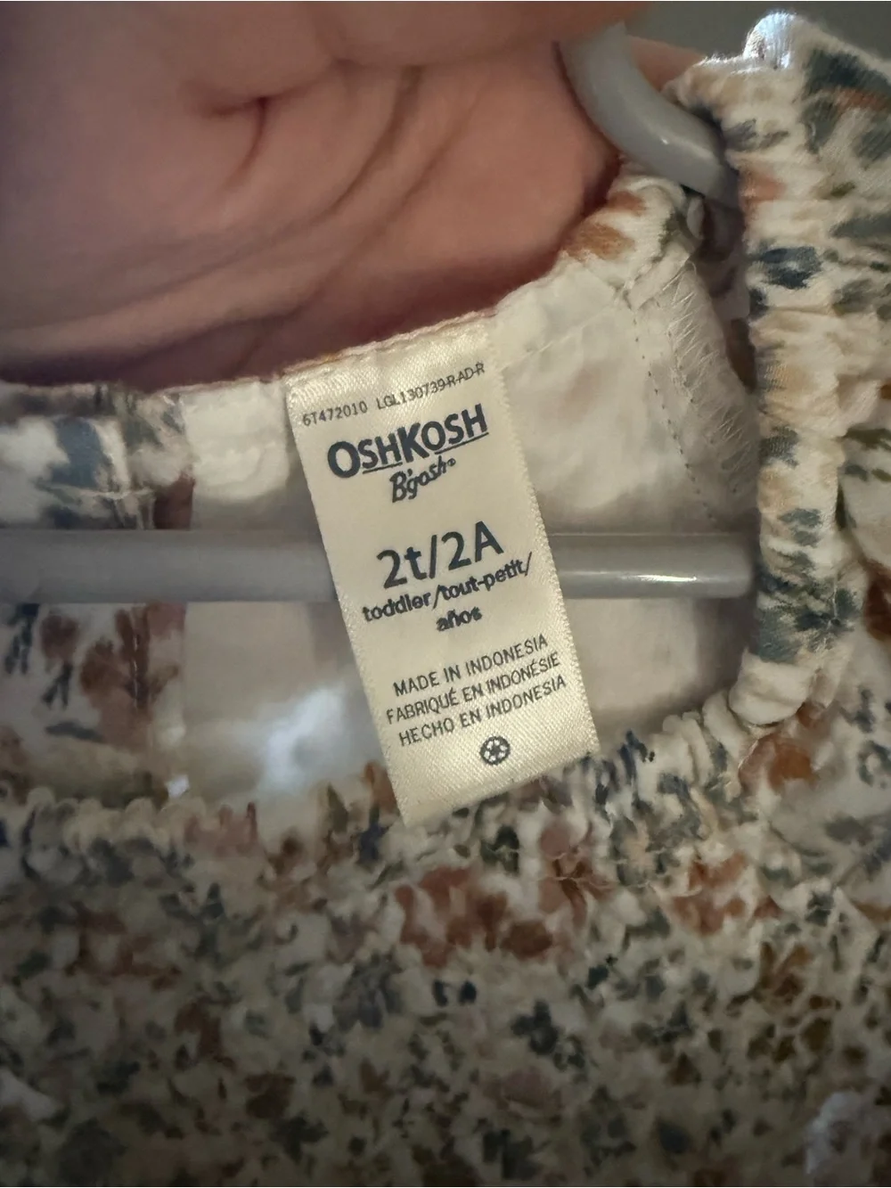 OshKosh B'gosh Cream Floral Smocked Long-Sleeve Dress with Rust and Sage Accents